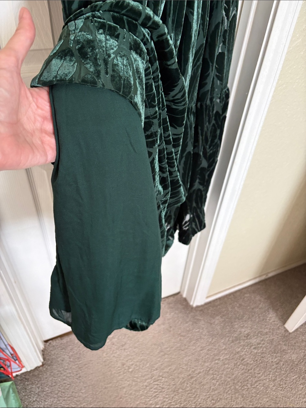 Anthropologie Dark Green Velvet Feather Maxi Dress, NWT - Picture 8 of 8